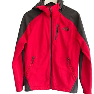 The North Face Mens Soft Shell Hoodie Red Gray Jacket Size Small